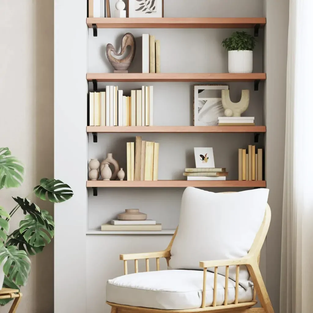 Wall Shelf Light Brown 80x30x(2-4) cm Treated Solid Wood Oak Price
