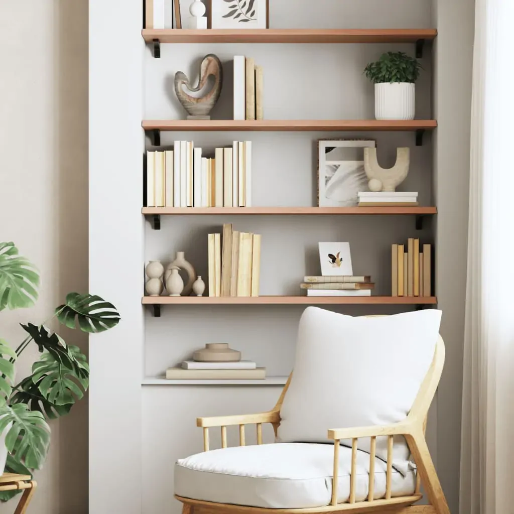 Wall Shelf Light Brown 100x30x2 cm Treated Solid Wood Oak Price
