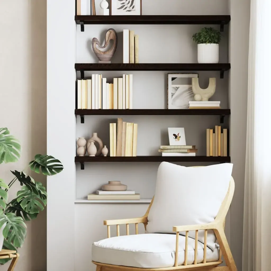 Wall Shelf Dark Brown 100x30x(2-4) cm Treated Solid Wood Oak Price