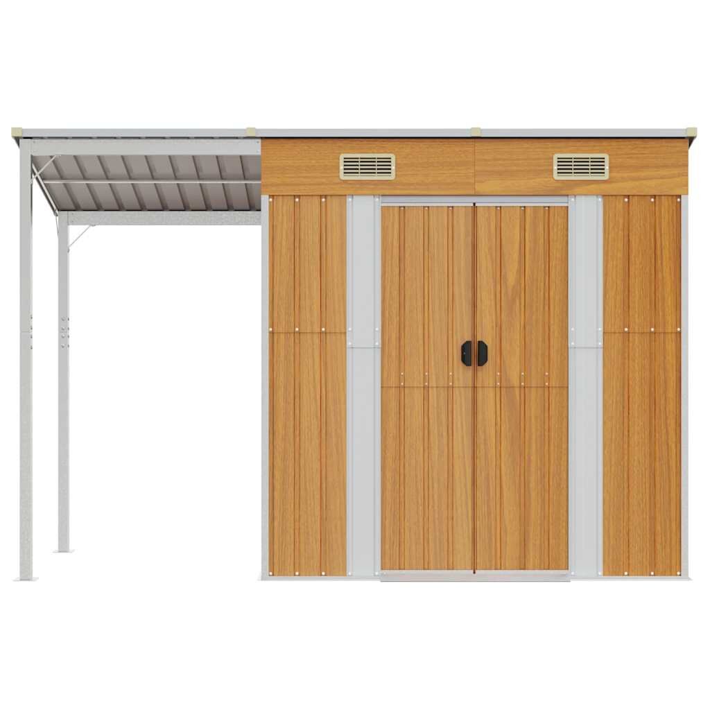 Garden Shed with Extended Roof Light Brown 277x110.5x181 cm Steel Price