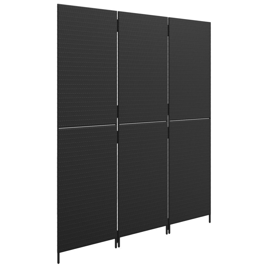Room Divider 3 Panels Black Poly Rattan Price