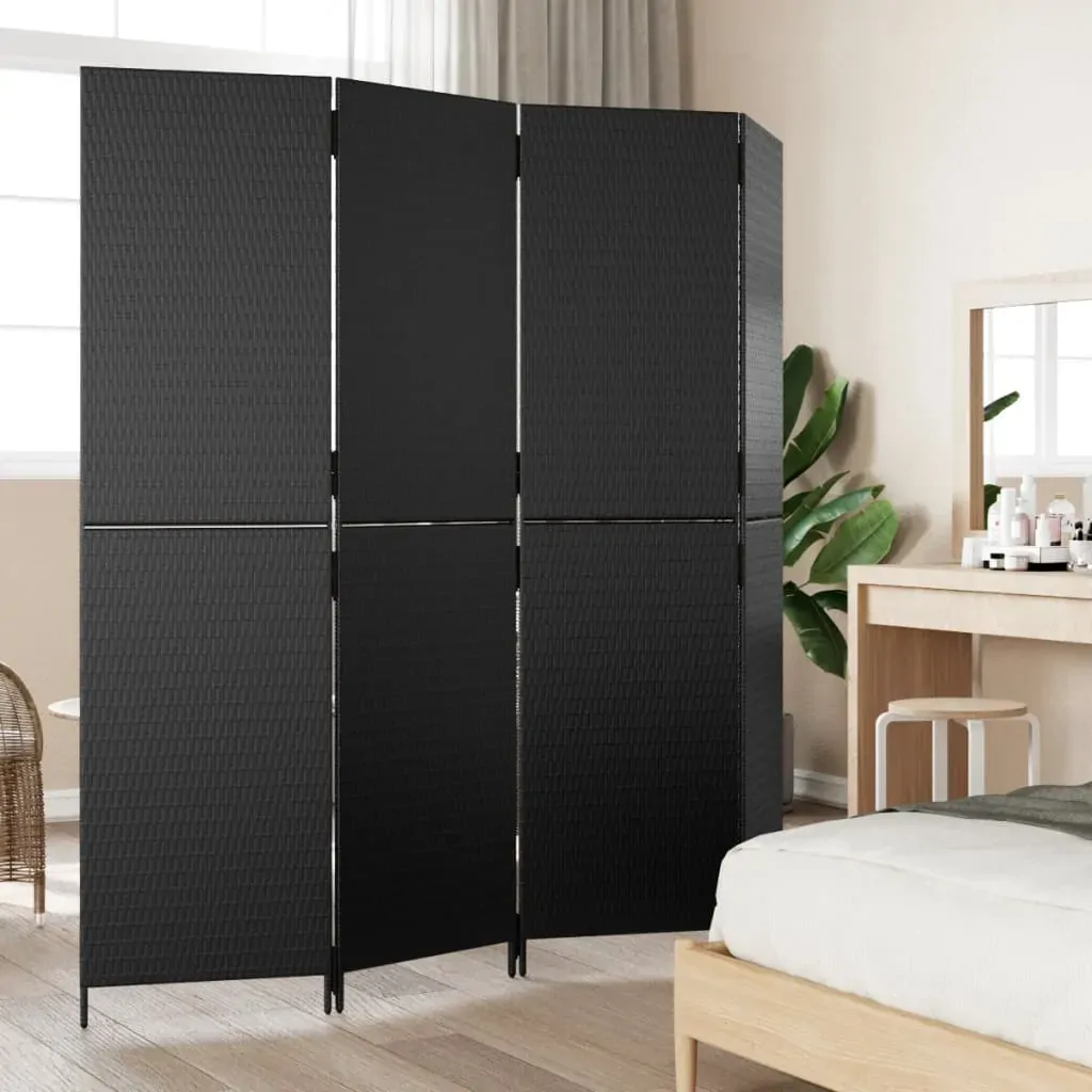 Room Divider 4 Panels Black Poly Rattan Price