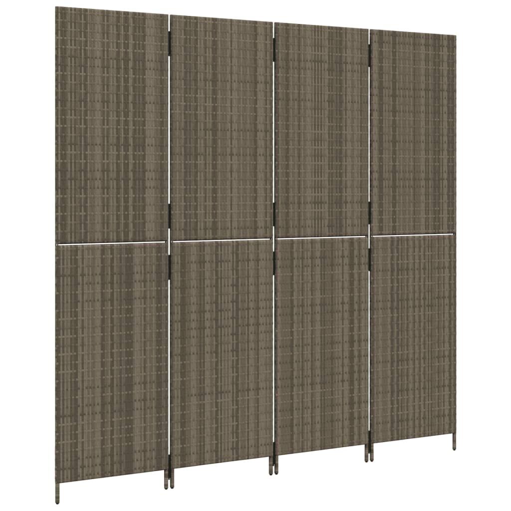 Room Divider 4 Panels Grey Poly Rattan Price