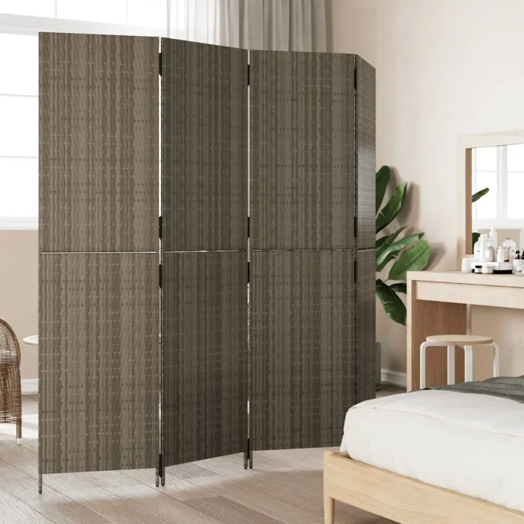 Room Divider 4 Panels Grey Poly Rattan Price