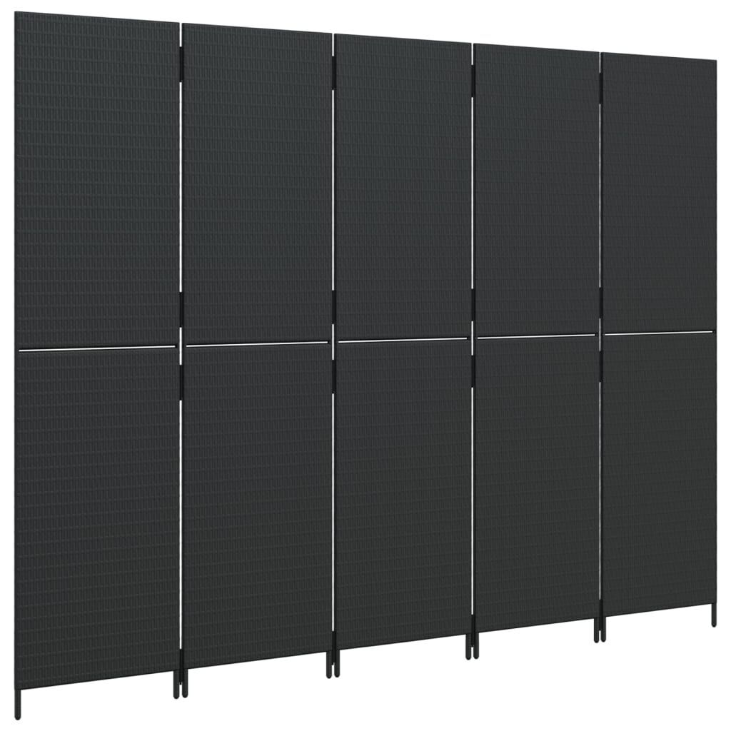 Room Divider 5 Panels Black Poly Rattan Price