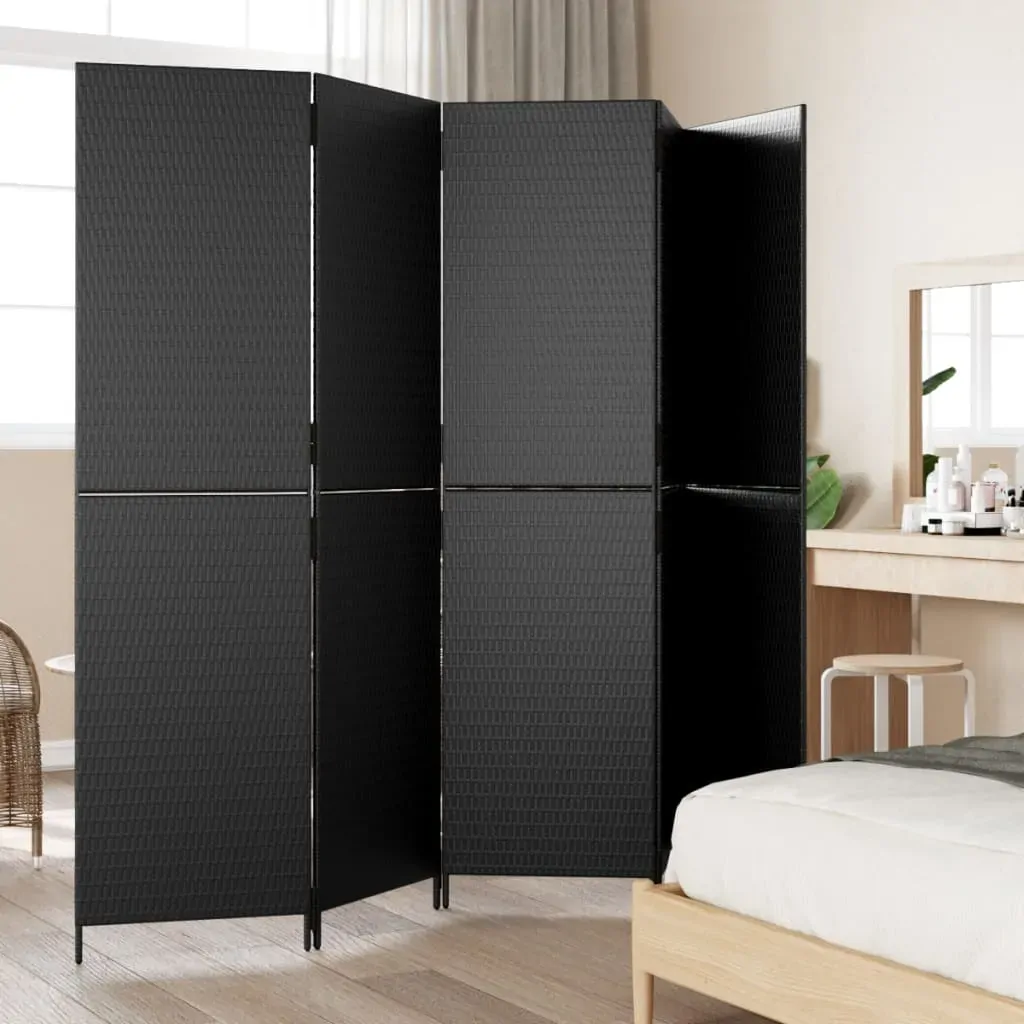 Room Divider 5 Panels Black Poly Rattan Price