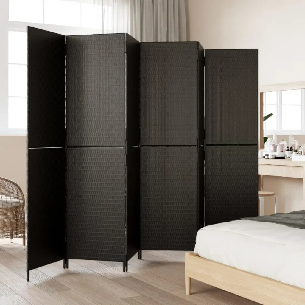 Room Divider 6 Panels Black Poly Rattan Price