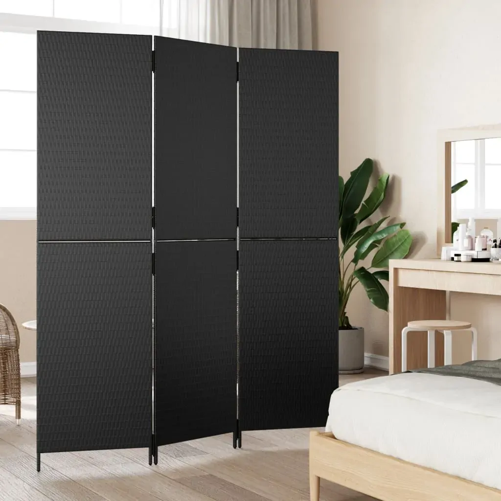 Room Divider 3 Panels Black Poly Rattan Price