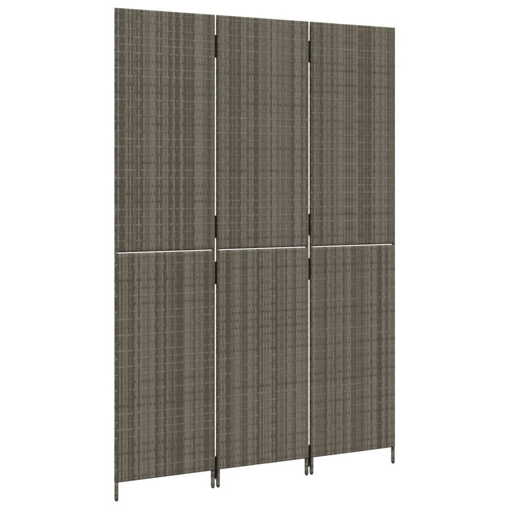 Room Divider 3 Panels Grey Poly Rattan Price
