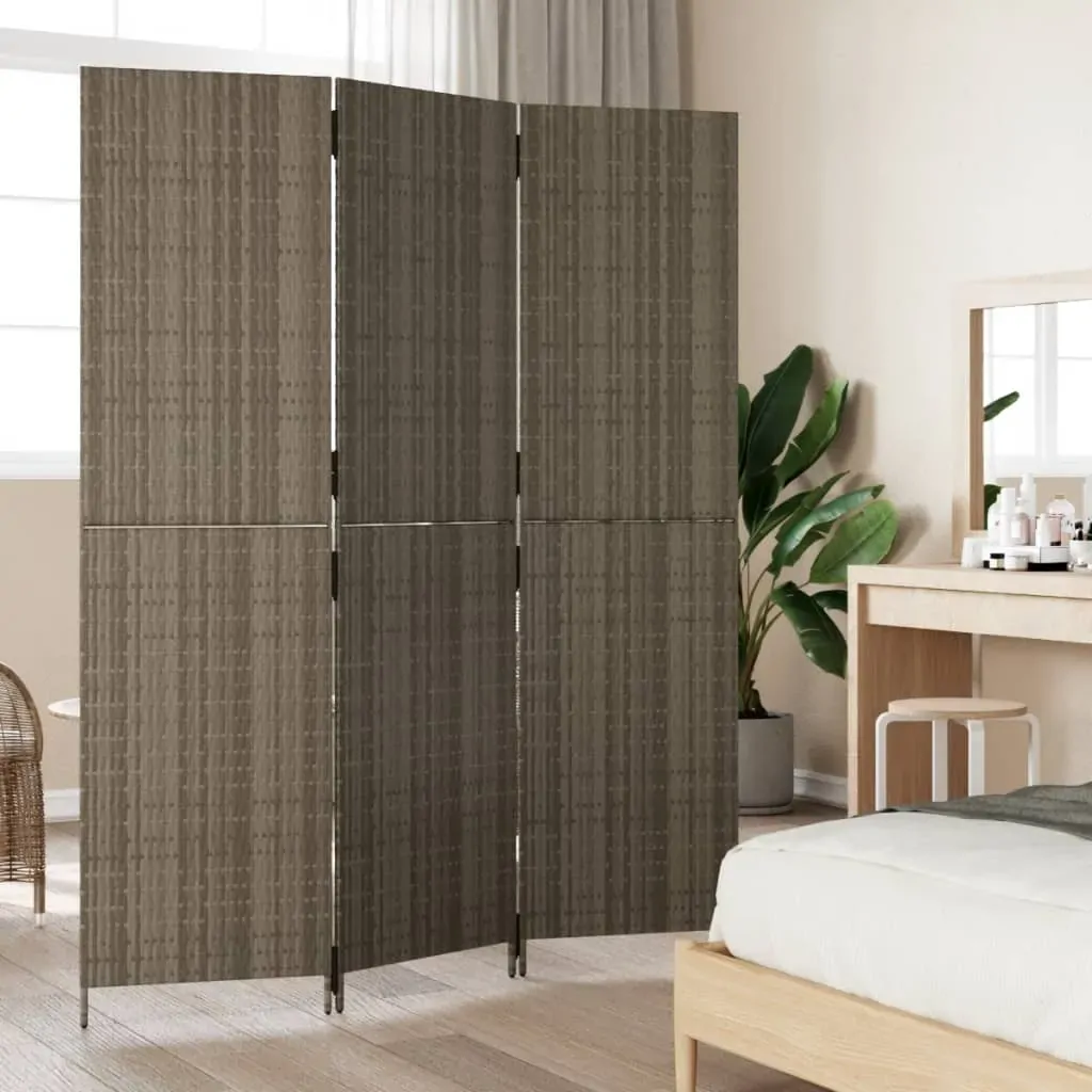 Room Divider 3 Panels Grey Poly Rattan Price