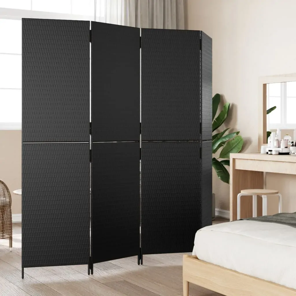 Room Divider 4 Panels Black Poly Rattan Price