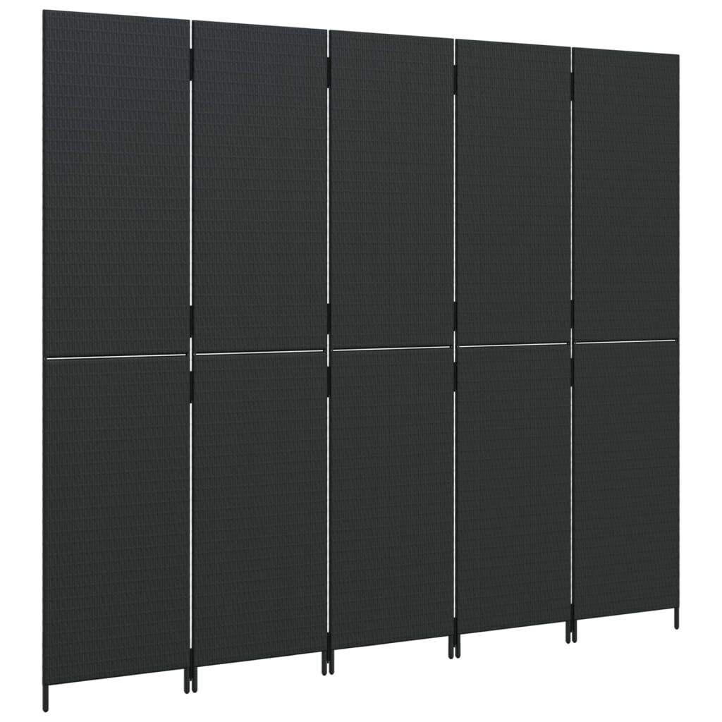 Room Divider 5 Panels Black Poly Rattan Price