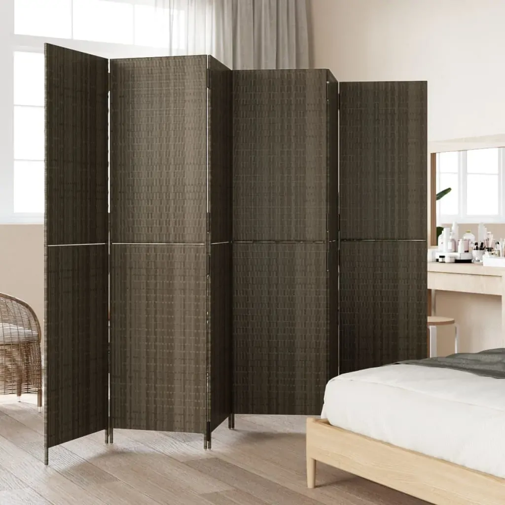 Room Divider 6 Panels Grey Poly Rattan Price