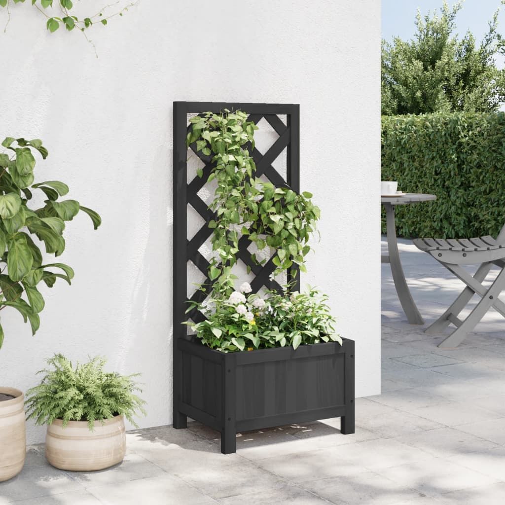 Planter with Trellis Black Solid Wood Fir Price