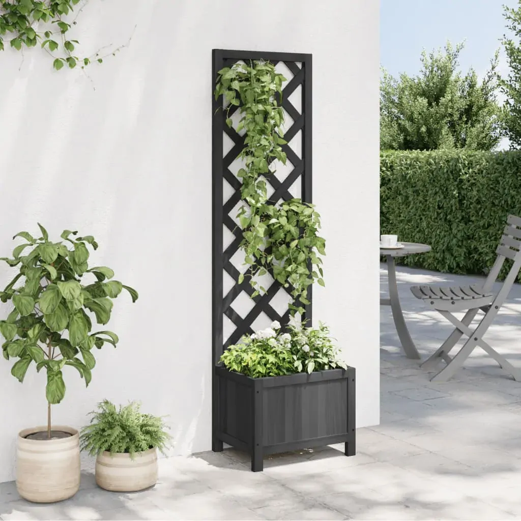 Planter with Trellis Black Solid Wood Fir Price
