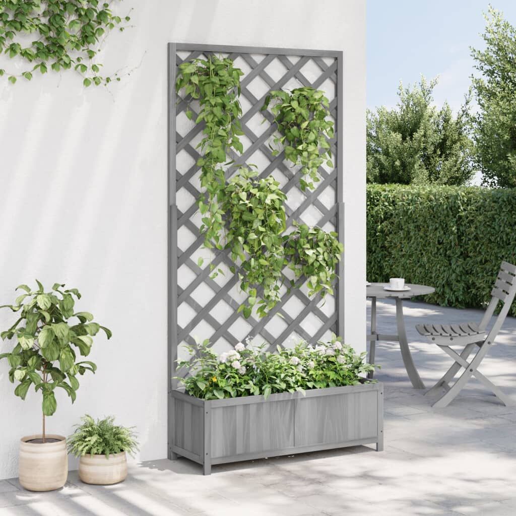 Planter with Trellis Grey Solid Wood Fir Price