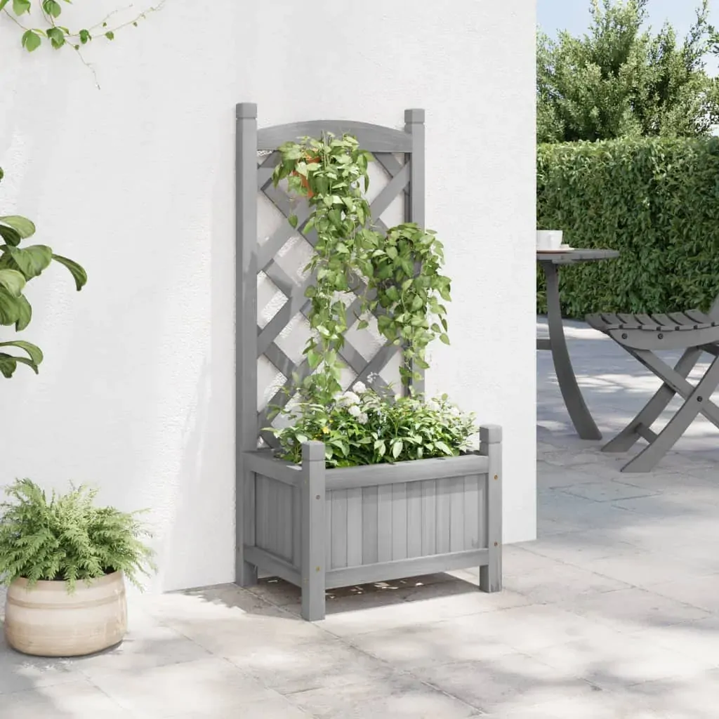 Planter with Trellis Grey Solid Wood Fir Price