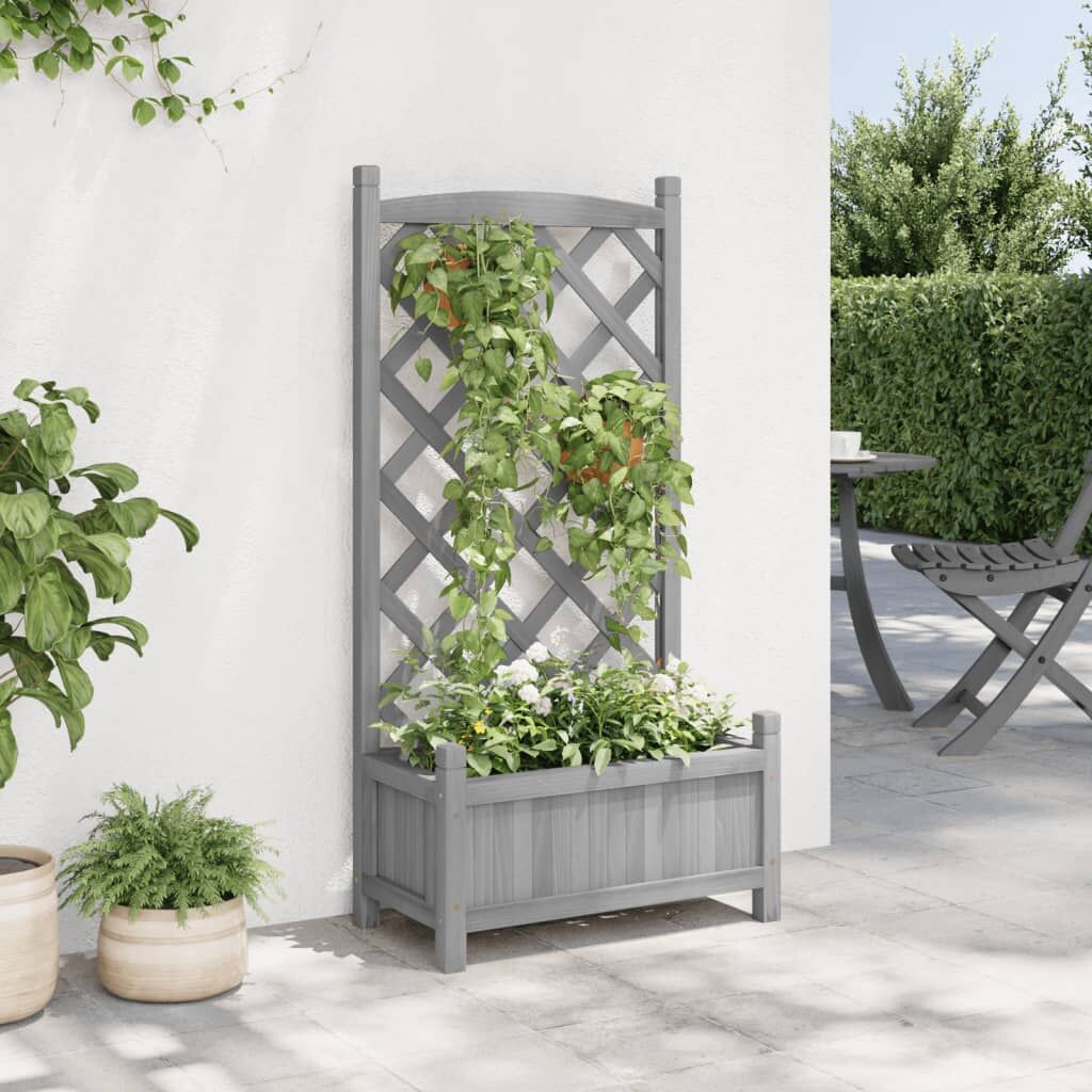 Planter with Trellis Grey Solid Wood Fir Price