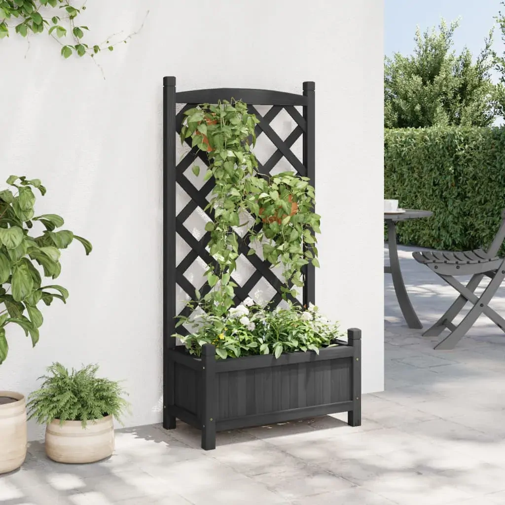 Planter with Trellis Black Solid Wood Fir Price
