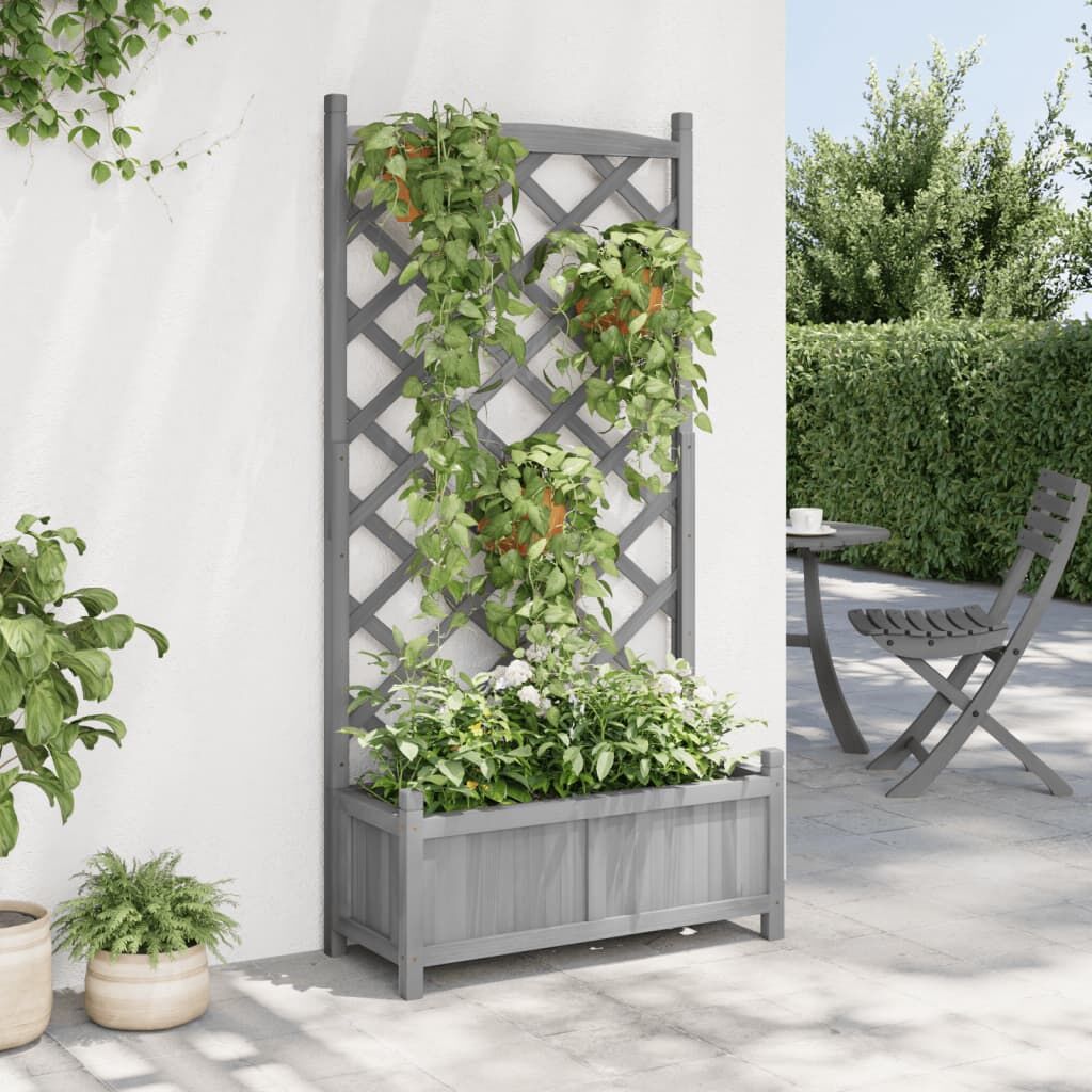 Planter with Trellis Grey Solid Wood Fir Price
