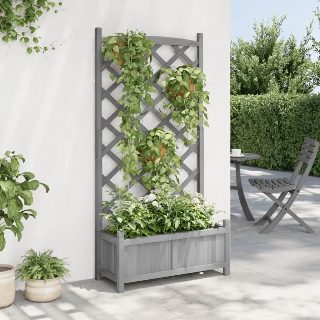 Planter with Trellis Grey Solid Wood Fir Price