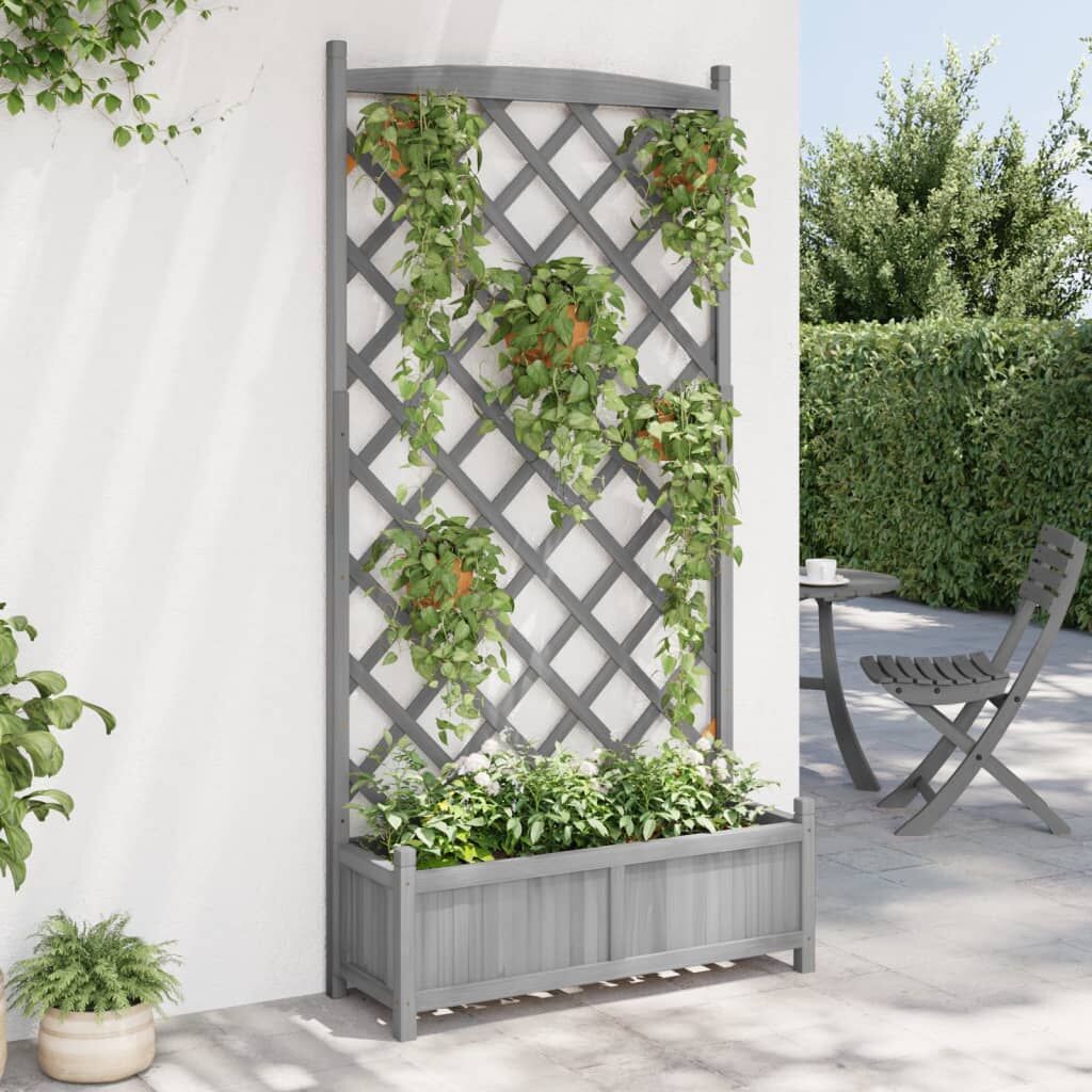 Planter with Trellis Grey Solid Wood Fir Price