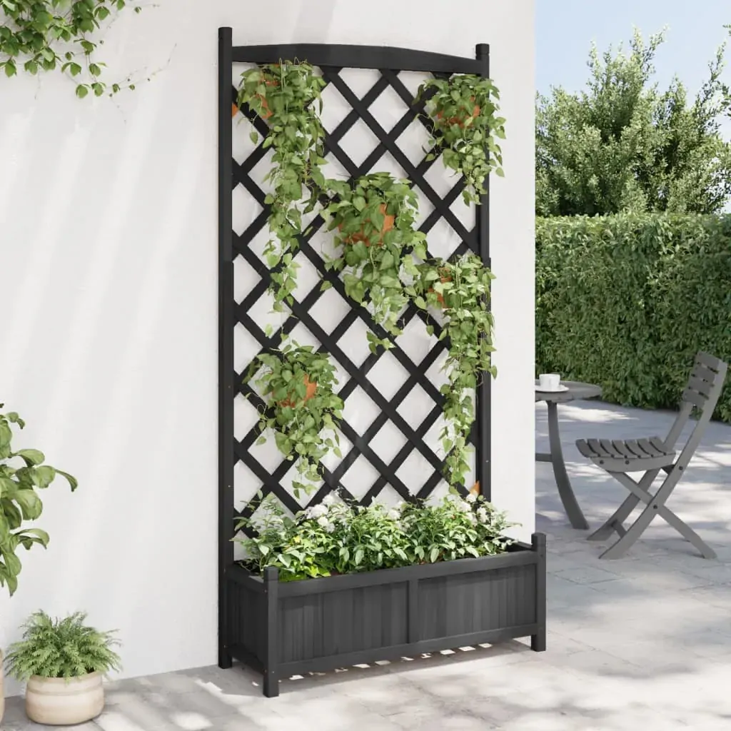 Planter with Trellis Black Solid Wood Fir Price