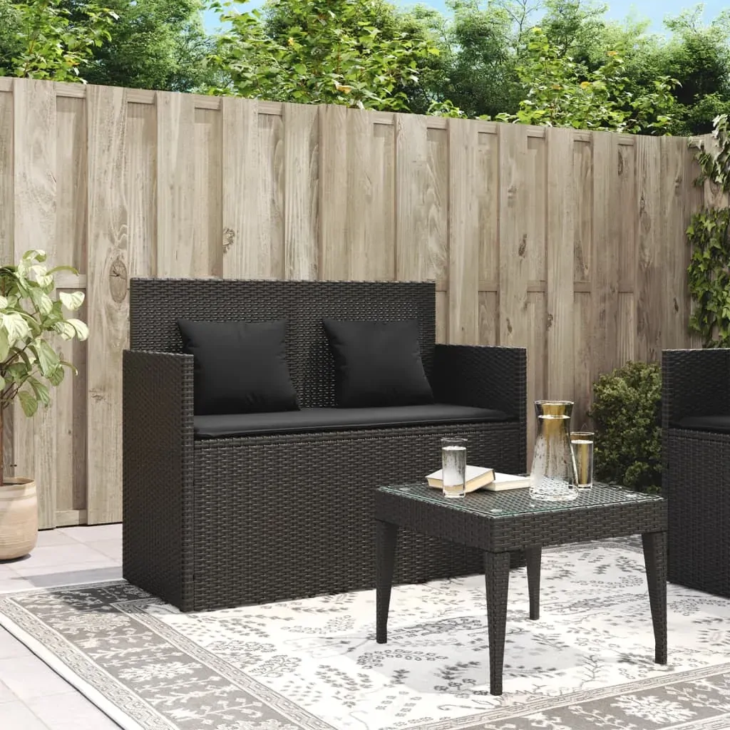 Garden Bench with Cushions Black Poly Rattan Price