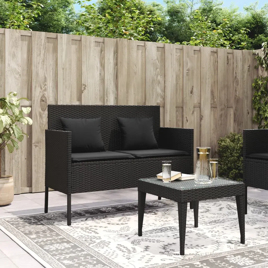 Garden Bench with Cushions Black Poly Rattan Price