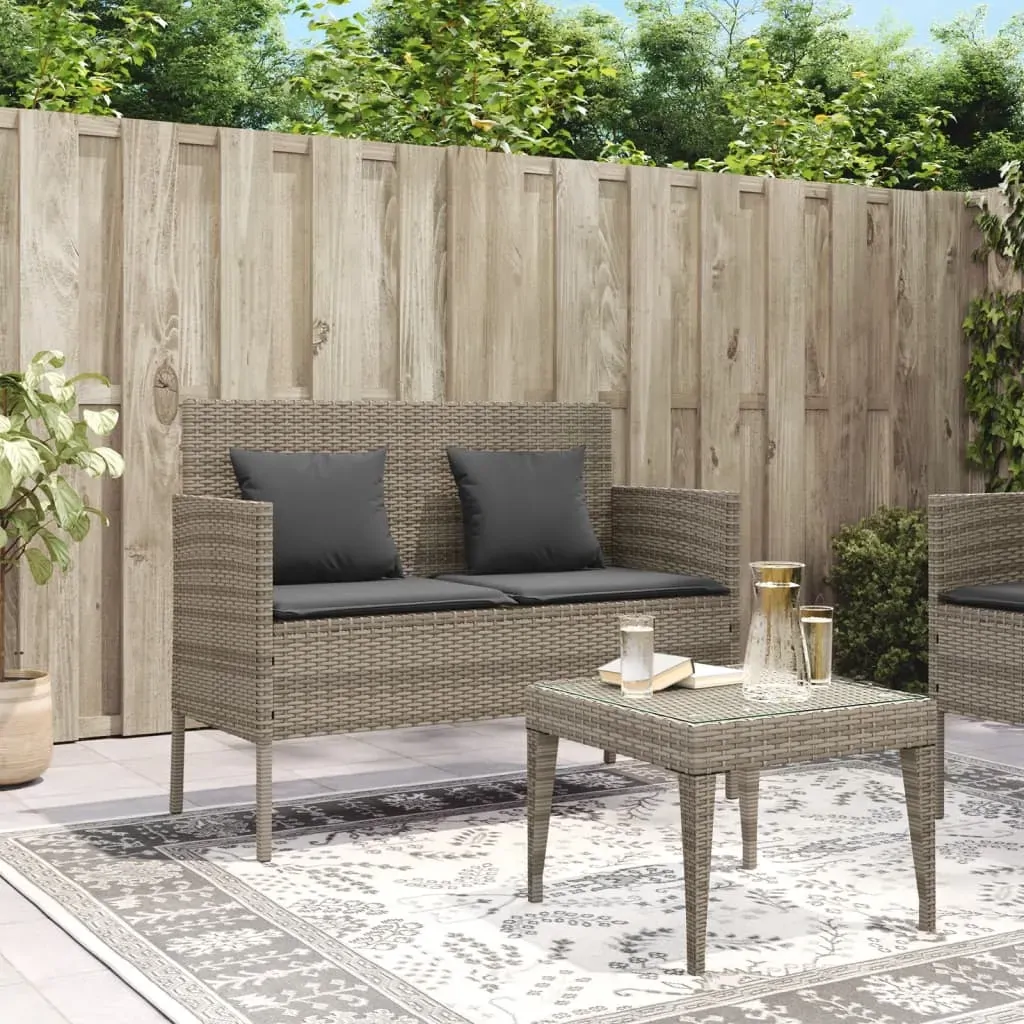 Garden Bench with Cushions Grey Poly Rattan Price