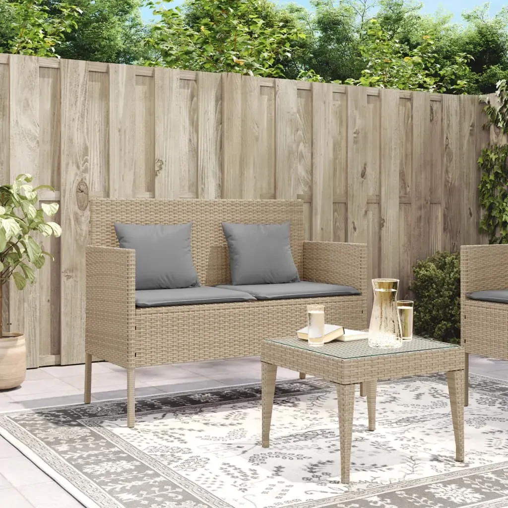 Garden Bench with Cushions Beige Poly Rattan Price