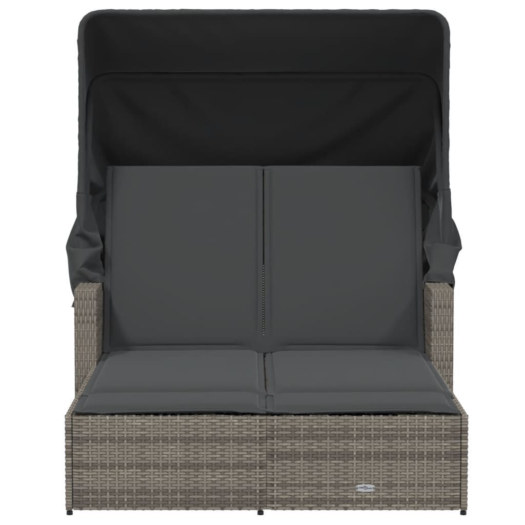 Double Sun Lounger with Canopy and Cushions Grey Poly Rattan Price