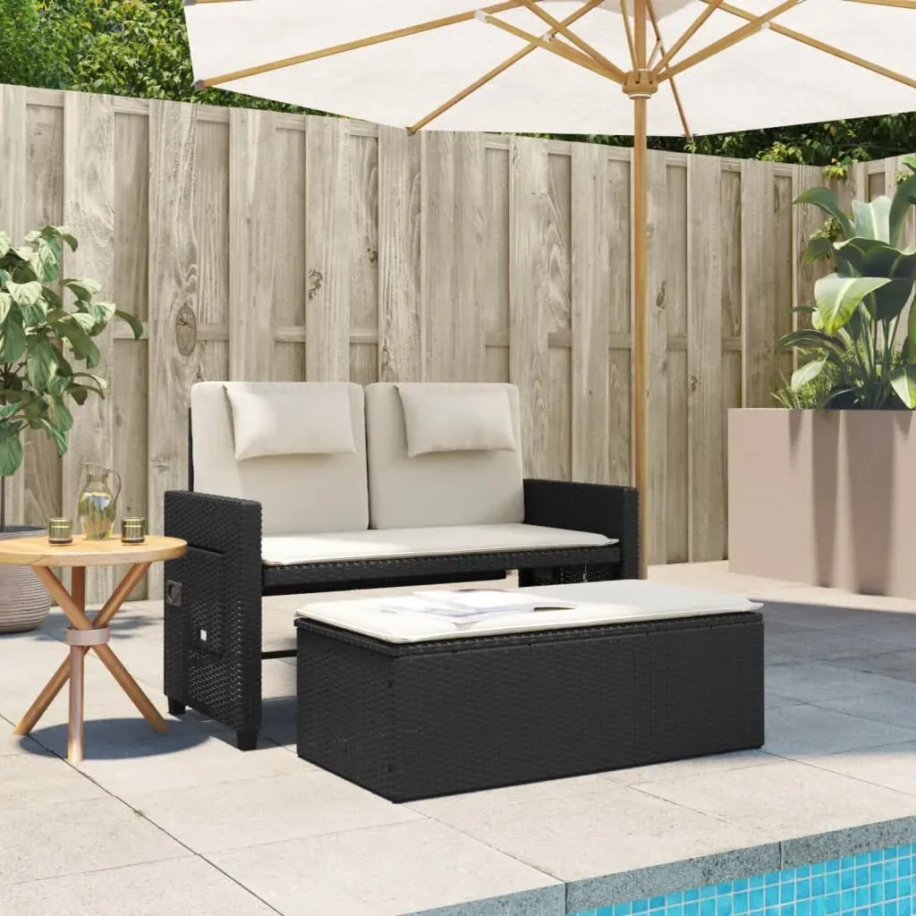 Reclining Garden Bench with Cushions Black Poly Rattan Price