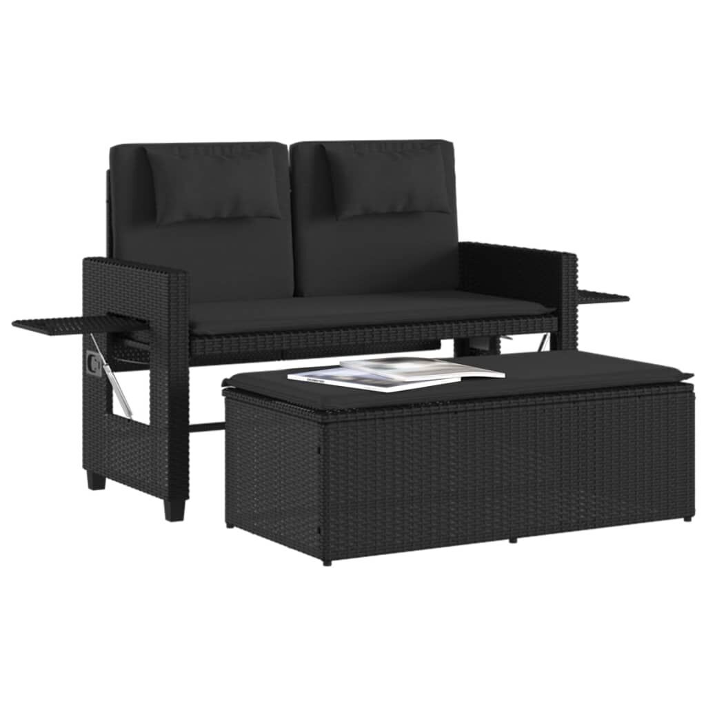 Reclining Garden Bench with Cushions Black Poly Rattan Price