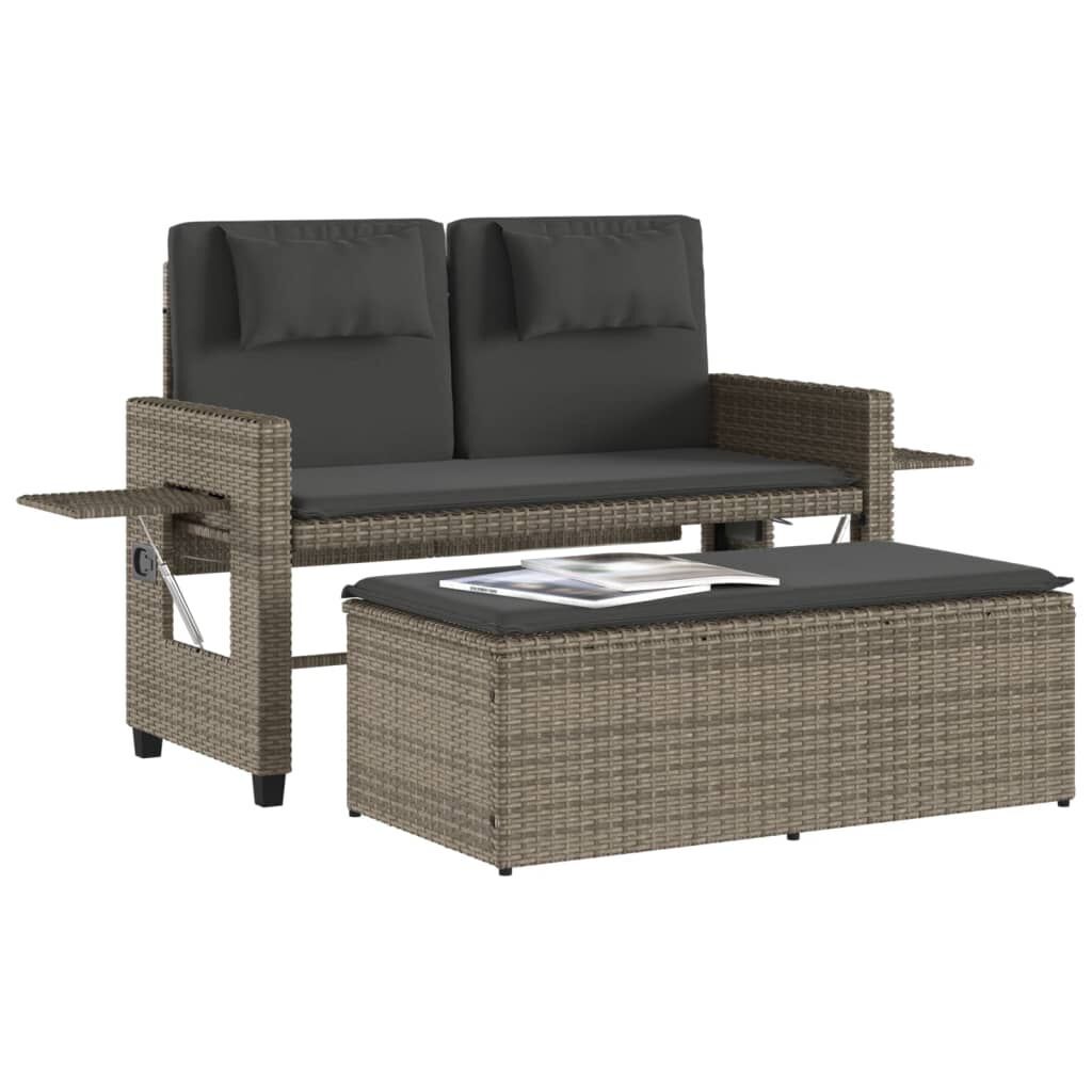 Reclining Garden Bench with Cushions Grey Poly Rattan Price
