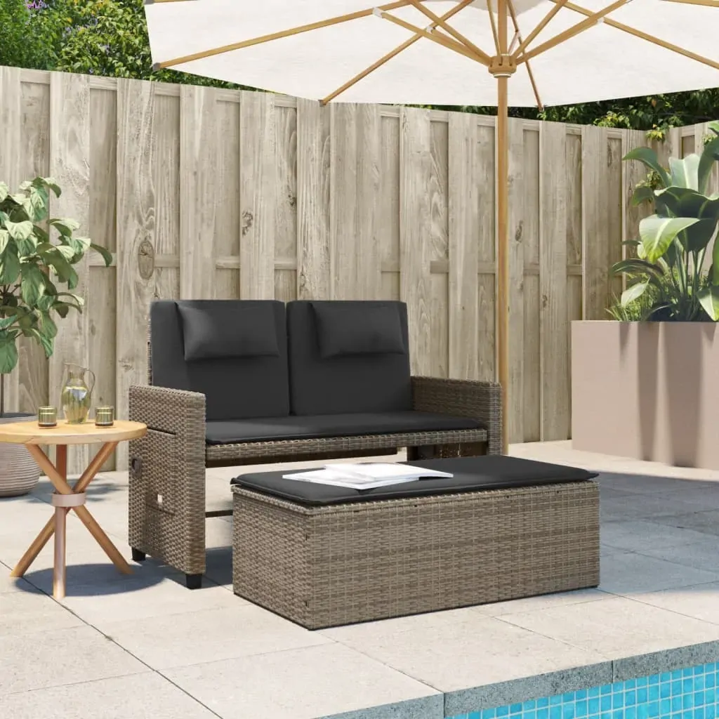 Reclining Garden Bench with Cushions Grey Poly Rattan Price