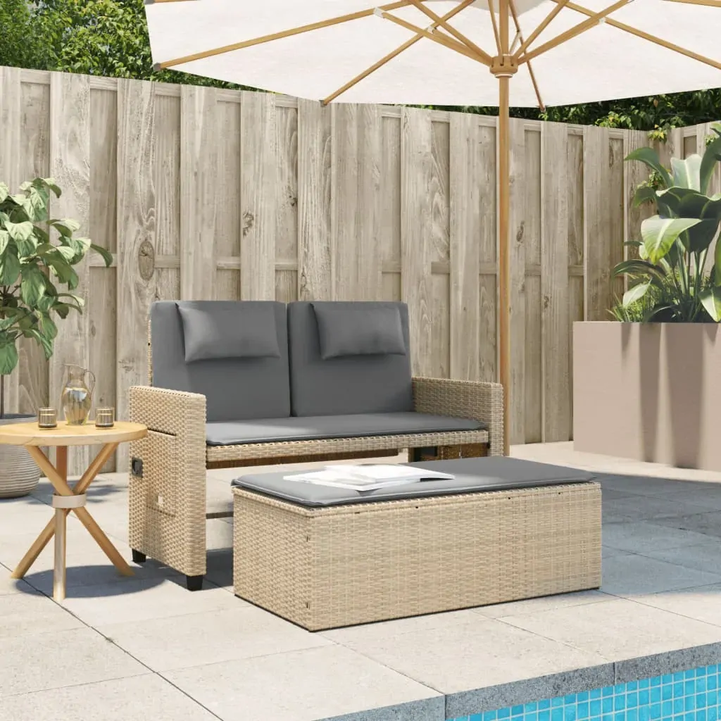 Reclining Garden Bench with Cushions Beige Poly Rattan Price