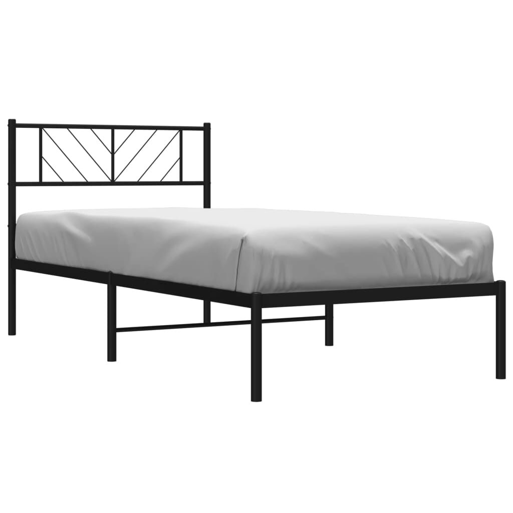 Metal Bed Frame without Mattress with Headboard Black 90x190 cm Price