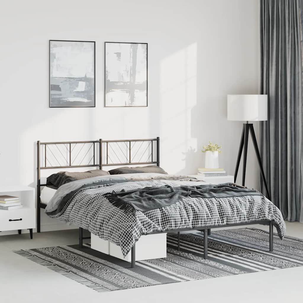 Metal Bed Frame without Mattress with Headboard Black 135x190 cm Price