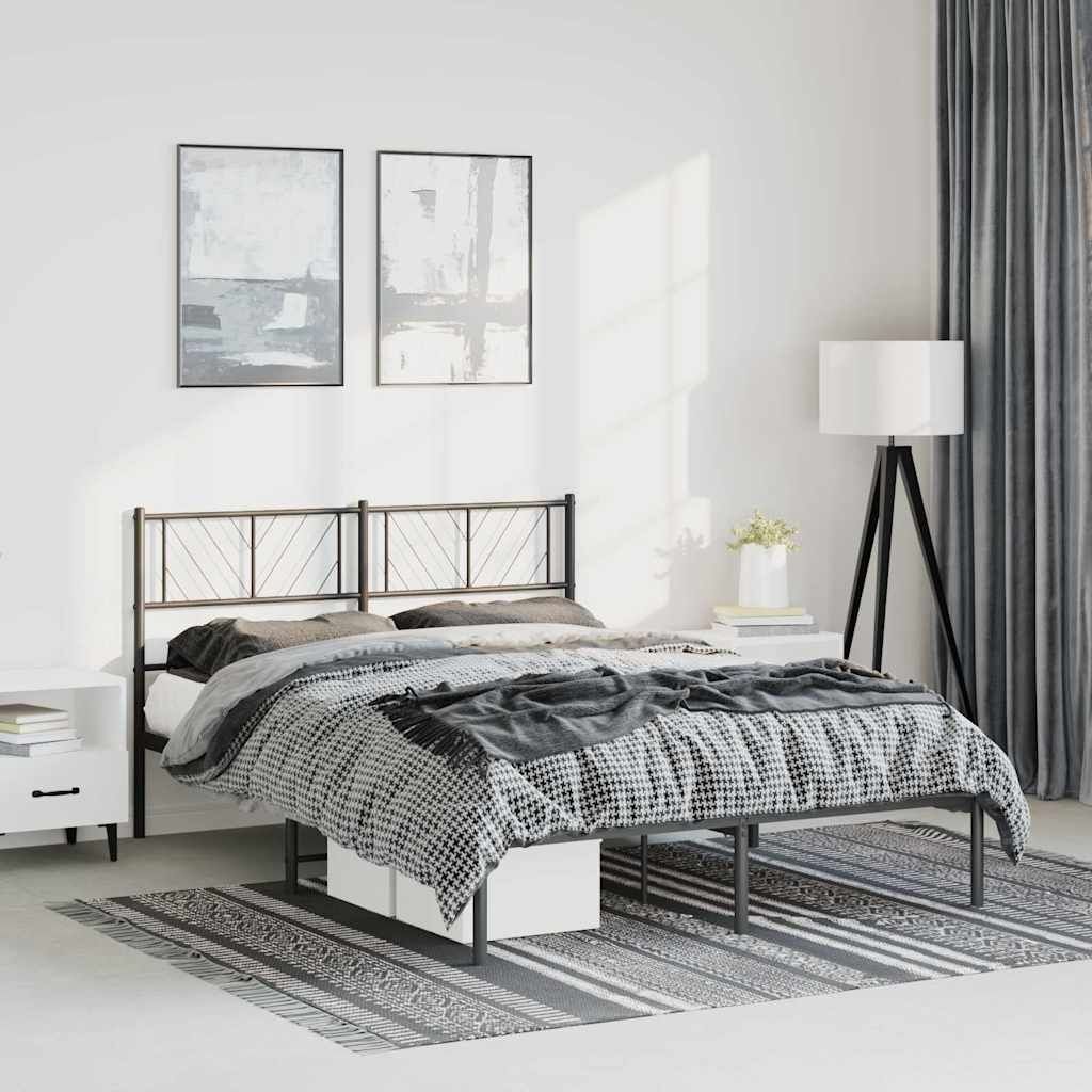 Metal Bed Frame without Mattress with Headboard Black 150x200 cm Price