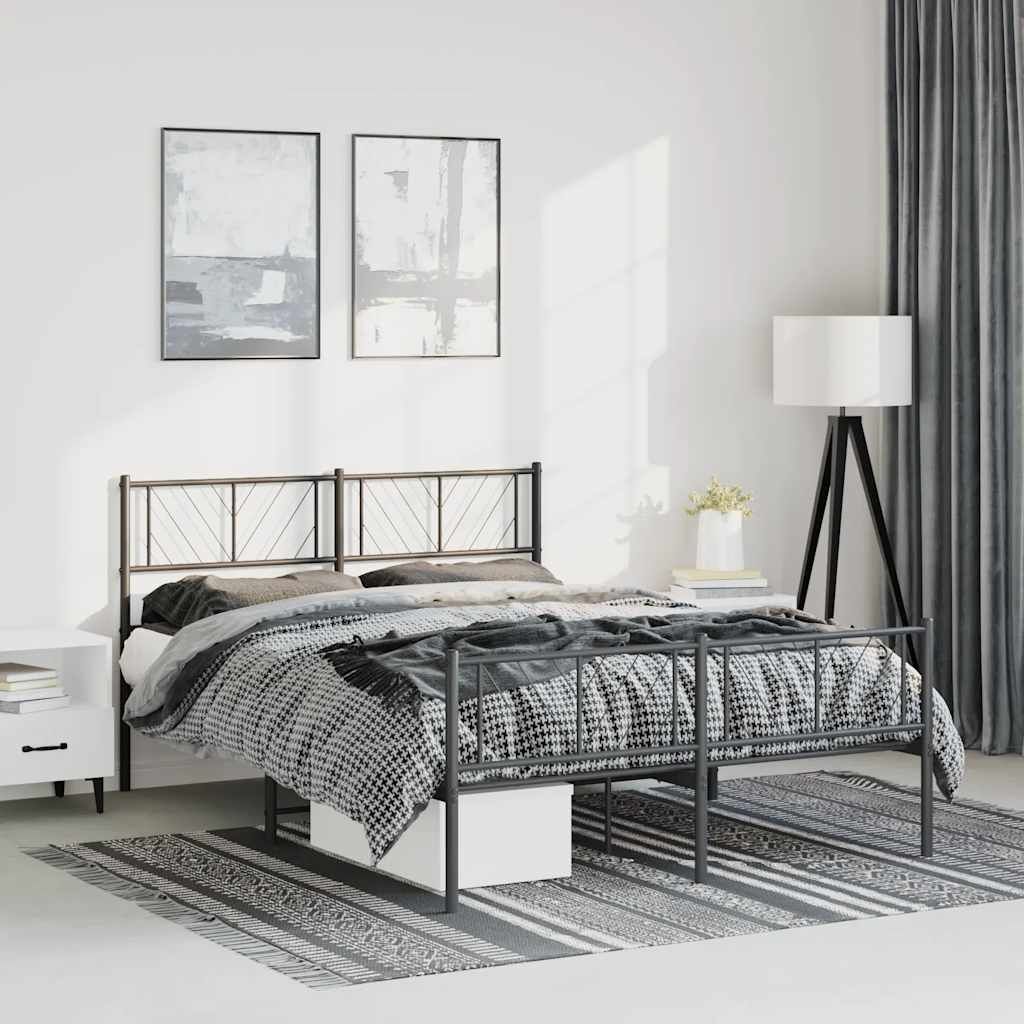 Metal Bed Frame without Mattress with Footboard Black 135x190 cm Price