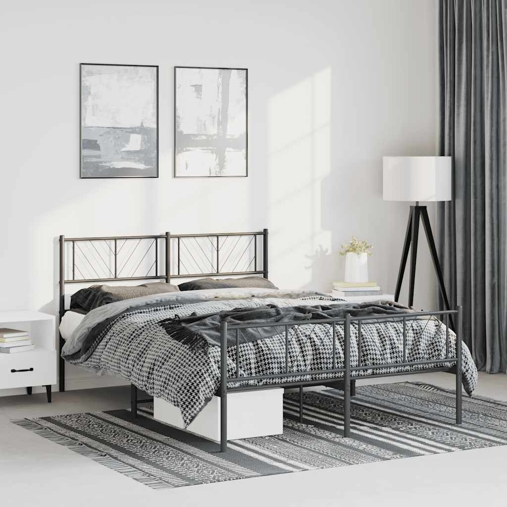 Metal Bed Frame without Mattress with Footboard Black 150x200 cm Price