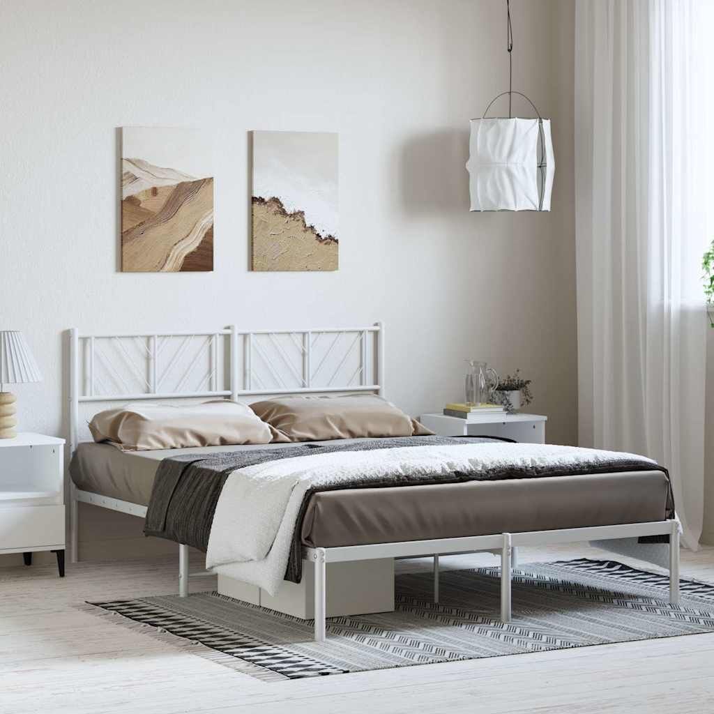 Metal Bed Frame without Mattress with Headboard White 150x200 cm Price
