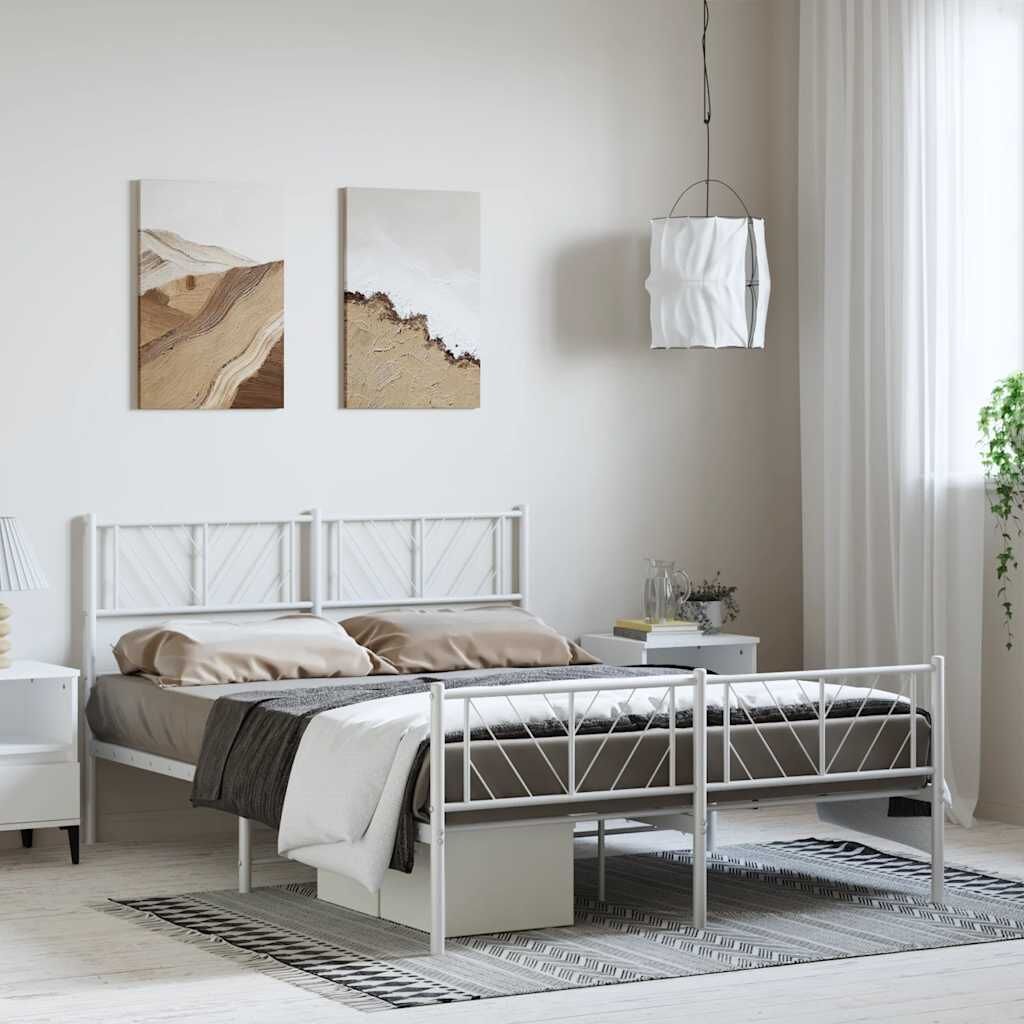 Metal Bed Frame without Mattress with Footboard White 150x200 cm Price