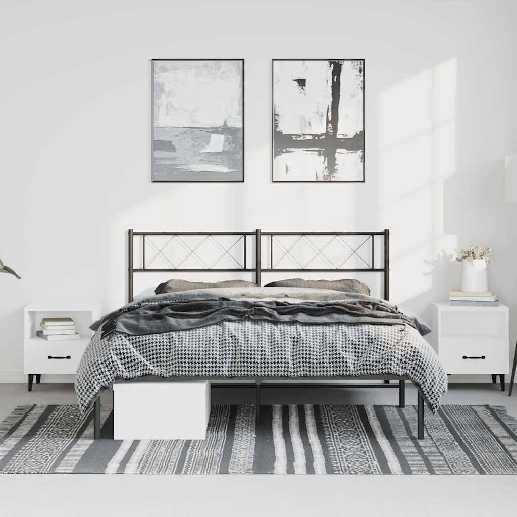 Metal Bed Frame without Mattress with Headboard Black 150x200 cm Price