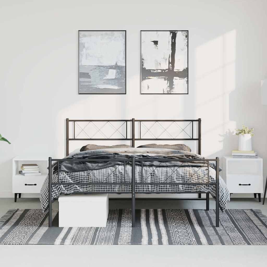 Metal Bed Frame without Mattress with Footboard Black 135x190 cm Price