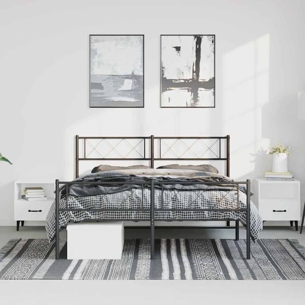 Metal Bed Frame without Mattress with Footboard Black 150x200 cm Price