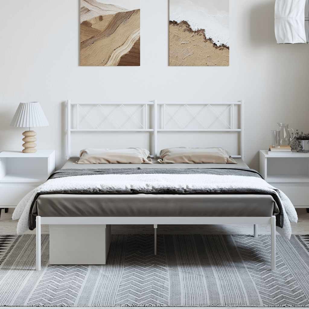 Metal Bed Frame without Mattress with Headboard White 150x200 cm Price