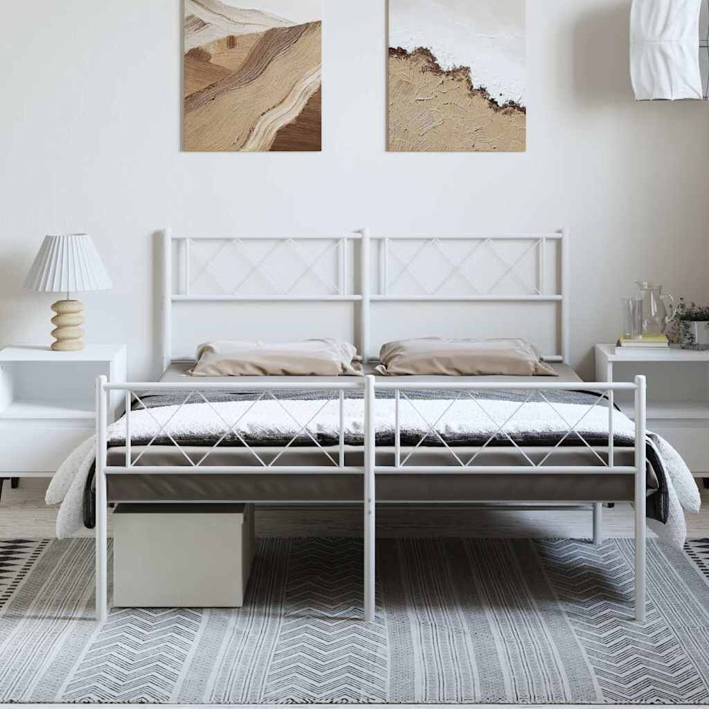 Metal Bed Frame without Mattress with Footboard White 150x200 cm Price