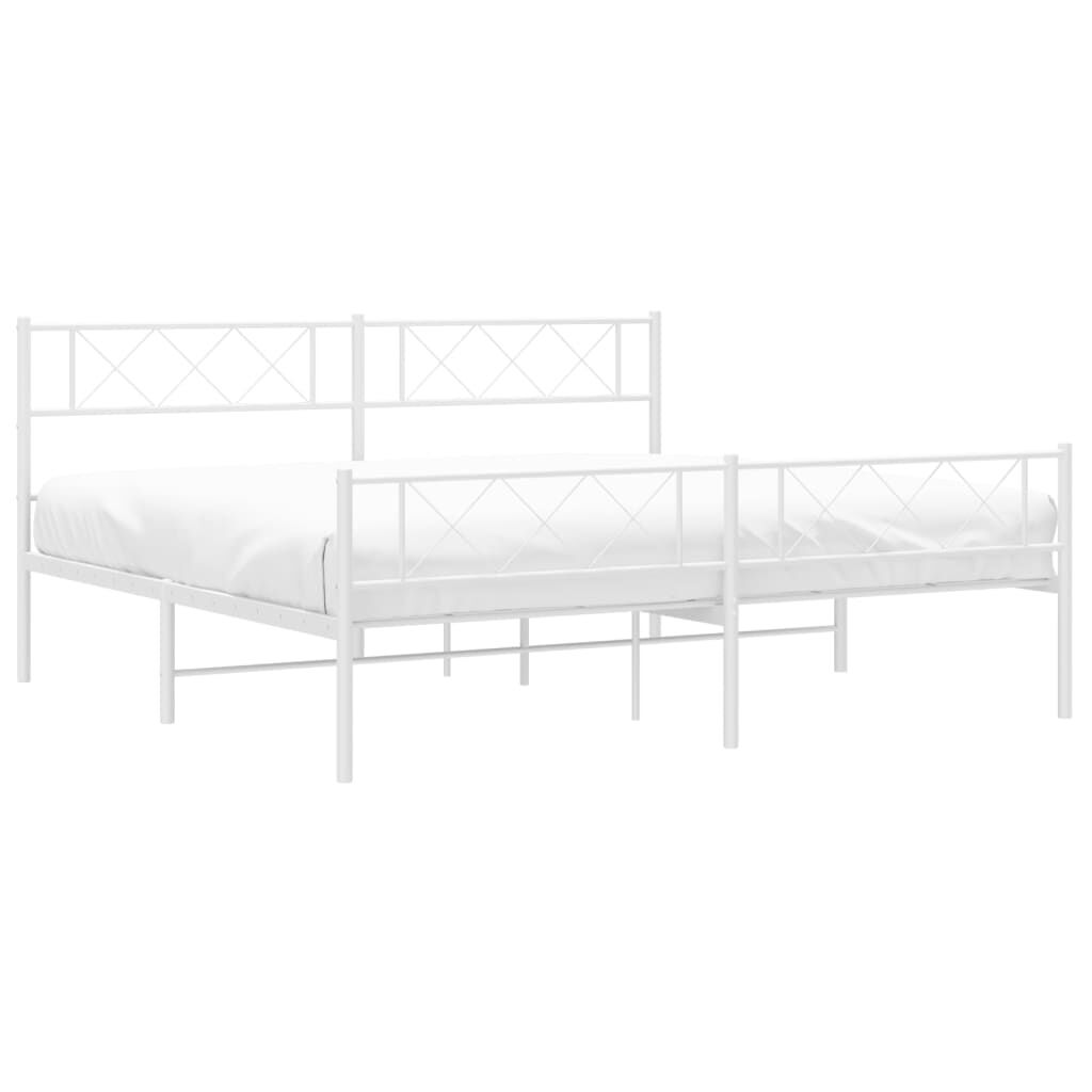 Metal Bed Frame without Mattress with Footboard White 183x203 cm King Price
